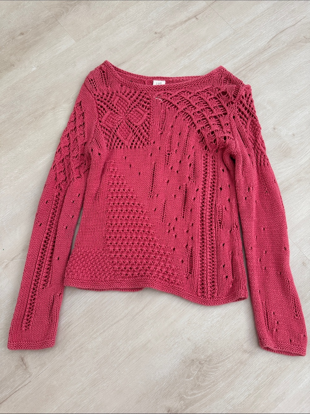 J. Jill Rose Pink Openwork Knit Crewneck Sweater